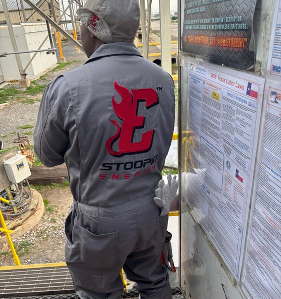 Worker holding energy drink
