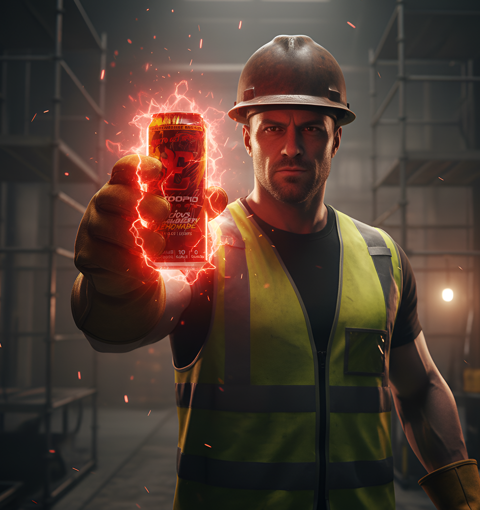 Worker holding energy drink